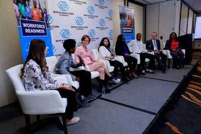 Carrie Schwab-Pomerantz, board chair and president of the Charles Schwab Foundation, and Boys & Girls Clubs of America president and CEO, Jim Clark lead an in-depth discussion with Boys & Girls Club youth who spoke about how vital Club workforce programming has been for their career development.
