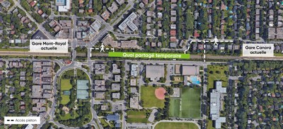 L'accs  ce nouveau quai temporaire se fera par le chemin Canora, via deux nouveaux points d'entre (Groupe CNW/exo)