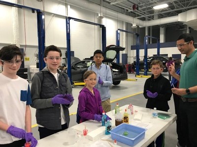 Children participate in a science experiment during BorgWarner’s 2018 Take Our Daughters and Sons to Work Day event