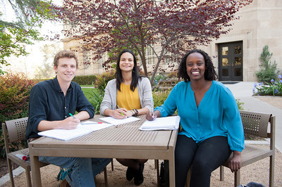 From left, University of Redlands seniors Theo Whitcomb '19, Brenna Phillips '19, and Lidya Stamper '19 received the Fulbright award for 2019.