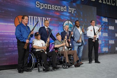 Veterans and Law Enforcement honored by Henry Repeating Arms during the 2019 NRA Foundation Banquet in Indianapolis, IN. From L to R: Marshall Easley, Wetzel “Sundown” Sanders, Anthony Imperato, Don Burwell, Al Hutchcraft, Omar Avila, Chris Fitzgerald. Veterans and Law Enforcement honored by Henry Repeating Arms during the 2019 NRA Foundation Banquet in Indianapolis, IN. From L to R: Marshall Easley, Wetzel “Sundown” Sanders, Anthony Imperato, Don Burwell, Al Hutchcraft, Omar Avila, Chris Fitzgerald.