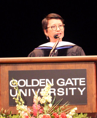 Van Ton-Quinlivan delivering the keynote address at the recent Golden Gate University Graduate School Commencement in San Francisco