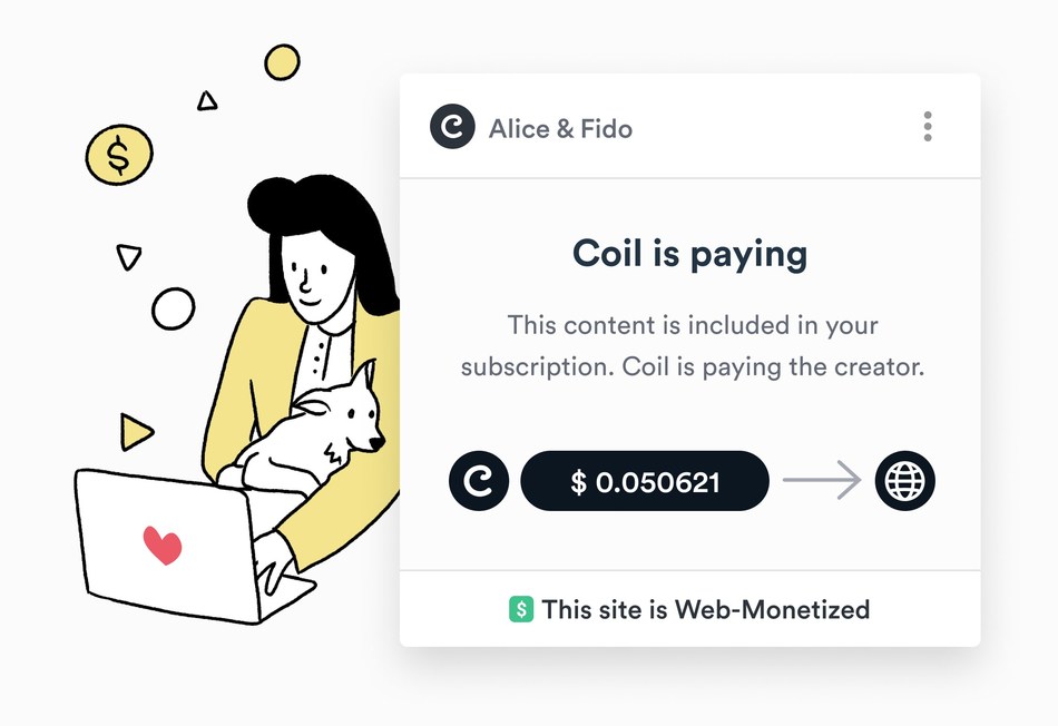 Coil provides first look at reimagined business model for content creators with streaming micropayments and an alternative to advertising and site-by-site subscriptions