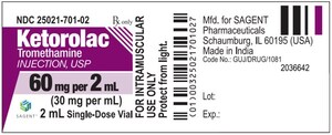 Sagent Pharmaceuticals Issues Voluntary Nationwide Recall of Ketorolac Tromethamine Injection, USP, 60mg/2mL (30mg per mL) Due to Lack of Sterility Assurance
