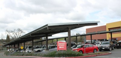 Part of the 1.58MW Solar PPA shade structure at Sutter Amador Hospital, providing shade and generating clean, renewable energy at the ER parking lot.