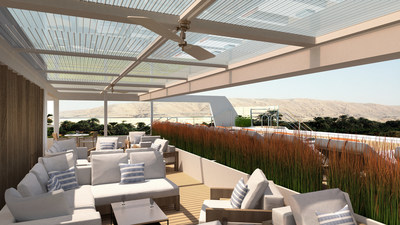 Artist rendering of the Pool Deck on Viking Osiris, Viking's new river vessel for Egypt. Inspired by the design of the award-winning Viking Longships and built specifically for the Nile River, the 82-guest Viking Osiris is currently under construction and double the company’s owned capacity in Egypt when it debuts in September 2020.