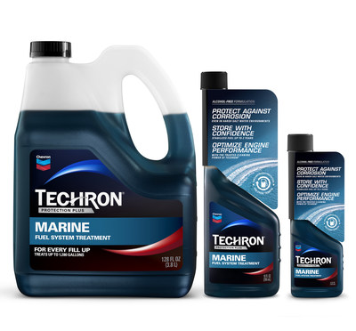 From left to right: Techron® Protection Plus Marine Fuel System Treatment 128 oz. bottle, 10 oz. bottle and 4 oz. bottle