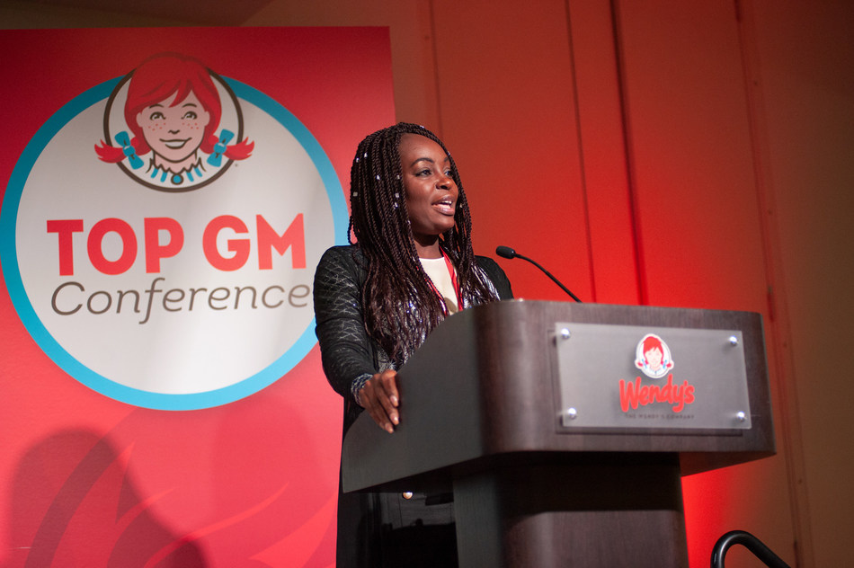 Wendy’s 2018 top General Manager (GM), Carteina Riddick, addressing her peers at Wendy’s Top GM Conference in Dublin, Ohio.