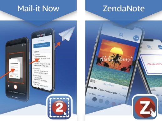 Click2Mail's mobile apps Mail-it Now and ZendaNote preview panels