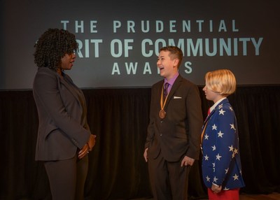 Award-winning actress Viola Davis congratulates Ian McKenna Goncalo, 14, of Austin (center) and Matthew Reel, 12, of Spring (right) on being named Texas' top two youth volunteers for 2019 by The Prudential Spirit of Community Awards. Ian and Matthew were honored at a ceremony on Sunday, May 5 at the Smithsonian's National Museum of Natural History, where they each received a $1,000 award.