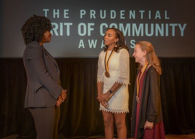 Award-winning actress Viola Davis congratulates Kennedy Musgrave, 18, of Nashville (center) and Courtney Good, 12, of Kingsport (right) on being named Tennessee's top two youth volunteers for 2019 by The Prudential Spirit of Community Awards. Kennedy and Courtney were honored at a ceremony on Sunday, May 5 at the Smithsonian's National Museum of Natural History, where they each received a $1,000 award.