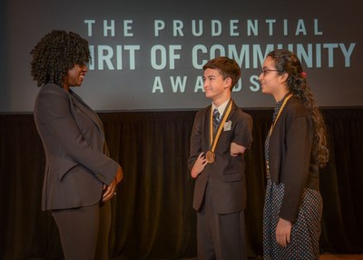 Award-winning actress Viola Davis congratulates Kobey Chew, 18, of Kirkland (center) and Mehr Grewal, 12, of Bellevue (right) on being named Washington's top two youth volunteers for 2019 by The Prudential Spirit of Community Awards. Kobey and Mehr were honored at a ceremony on Sunday, May 5 at the Smithsonian's National Museum of Natural History, where they each received a $1,000 award.