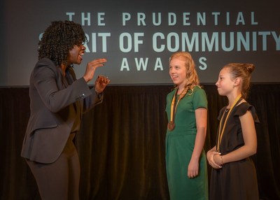 Award-winning actress Viola Davis congratulates Quinn Raffo, 15, of Craigsville (center) and Chloe Orecchio, 11, of Weirton (right) on being named West Virginia's top two youth volunteers for 2019 by The Prudential Spirit of Community Awards. Quinn and Chloe were honored at a ceremony on Sunday, May 5 at the Smithsonian's National Museum of Natural History, where they each received a $1,000 award.