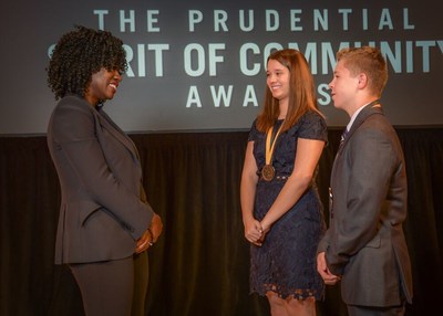 Award-winning actress Viola Davis congratulates Grace Beal, 17, of New Castle (center) and Corbin Edge, 15, of Evans City (right) on being named Pennsylvania's top two youth volunteers for 2019 by The Prudential Spirit of Community Awards. Grace and Corbin were honored at a ceremony on Sunday, May 5 at the Smithsonian's National Museum of Natural History, where they each received a $1,000 award.
