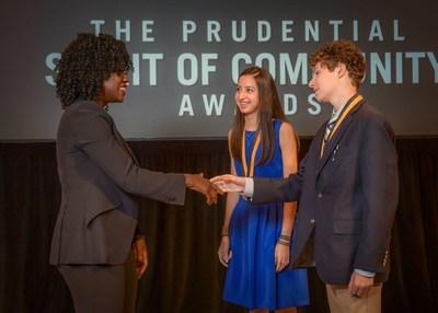 Award-winning actress Viola Davis congratulates Simona Adhikari, 17, of Charlotte (center) and Alexander Fultz, 13, of Pineville (right) on being named North Carolina's top two youth volunteers for 2019 by The Prudential Spirit of Community Awards. Simona and Alexander were honored at a ceremony on Sunday, May 5 at the Smithsonian's National Museum of Natural History, where they each received a $1,000 award.