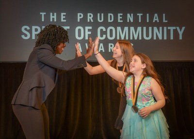 Award-winning actress Viola Davis congratulates Kierra Giarrusso, 18, of Exeter (center) and Emily Raimondi, 11, of Cumberland (right) on being named Rhode Island's top two youth volunteers for 2019 by The Prudential Spirit of Community Awards. Kierra and Emily were honored at a ceremony on Sunday, May 5 at the Smithsonian's National Museum of Natural History, where they each received a $1,000 awa
