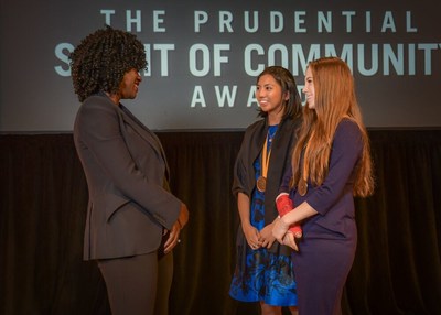 Award-winning actress Viola Davis congratulates Czarina Alfonso, 17, of Clifton (center) and Rylee Howerton, 13, of Vineland (right) on being named New Jersey's top two youth volunteers for 2019 by The Prudential Spirit of Community Awards. Czarina and Rylee were honored at a ceremony on Sunday, May 5 at the Smithsonian's National Museum of Natural History, where they each received a $1,000 award.