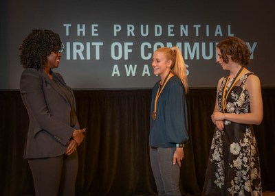 Award-winning actress Viola Davis congratulates Isabel Brennan, 18, of Yarmouth (center) and Rebecca Hatt, 14, of Biddeford (right) on being named Maine's top two youth volunteers for 2019 by The Prudential Spirit of Community Awards. Isabel and Rebecca were honored at a ceremony on Sunday, May 5 at the Smithsonian's National Museum of Natural History, where they each received a $1,000 award.