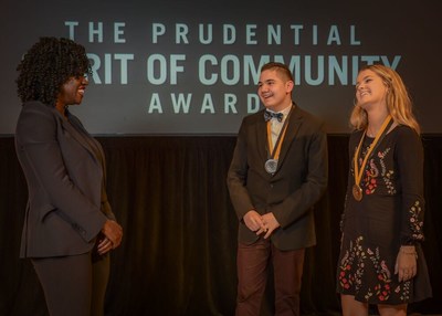 Award-winning actress Viola Davis congratulates Tatum Parker, 18, of Indianapolis (center) and Adrian Huizar, 15, of Michigan City (right) on being named Indiana's top two youth volunteers for 2019 by The Prudential Spirit of Community Awards. Tatum and Adrian were honored at a ceremony on Sunday, May 5 at the Smithsonian's National Museum of Natural History, where they each received a $1,000 award.