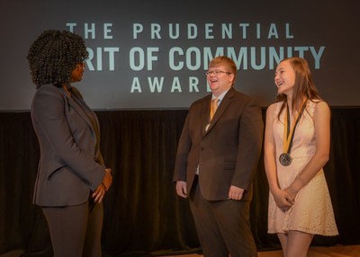 Award-winning actress Viola Davis congratulates Samuel Sexe, 18, of Humboldt (center) and Raegan Junge, 14, of Keystone (right) on being named Iowa's top two youth volunteers for 2019 by The Prudential Spirit of Community Awards. Samuel and Raegan were honored at a ceremony on Sunday, May 5 at the Smithsonian's National Museum of Natural History, where they each received a $1,000 award.