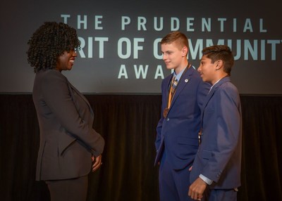Award-winning actress Viola Davis congratulates Nicholas Wesoloskie, 14, of Coventry (center) and Anishka Perera, 13, of Torrington (right) on being named Connecticut's top two youth volunteers for 2019 by The Prudential Spirit of Community Awards. Nicholas and Anishka were honored at a ceremony on Sunday, May 5 at the Smithsonian's National Museum of Natural History, where they each received a $1,000 award.