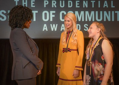 Award-winning actress Viola Davis congratulates Anna Claire Hay, 16, of Springdale (center) and Taci Humphries, 12, of Ash Flat (right) on being named Arkansas' top two youth volunteers for 2019 by The Prudential Spirit of Community Awards. Anna Claire and Taci were honored at a ceremony on Sunday, May 5 at the Smithsonian's National Museum of Natural History, where they each received a $1,000 award.