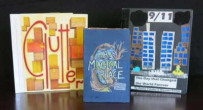 The city winners of the 2019 Ezra Jack Keats Bookmaking Competition are: (L to R) Clutter, by Sofia Kudelina (grade 8, IS 98 The Bay Academy for the Arts & Sciences, Brooklyn, NY); A Magical Place, by Annie Li (grade 10, Brooklyn Technical High School, Brooklyn, NY); and 9/11: The Day that Changed the World, by Dasha Villalba and Mariana Ramos (Grade 5, PS 63Q-The Old South, Queens, NY). The winning books and honorable mentions are on display at Brooklyn Public Library’s Central Branch, May 1-20.