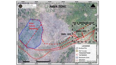 Figure 2 Nava Zone – Location of Tunnels, Old Workings and Stockwork Zone (CNW Group/Goldplay Exploration Ltd)
