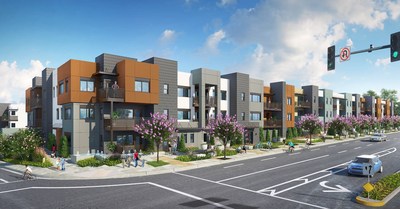 A rendering of the future townhouse and flats community Trumark Homes plans to build on the newly acquired site in Brea.