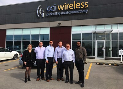 Combined executive team in front of CCI Wireless head office in Calgary. Left to right: Jennifer Kennedy, Mike Stock, Adam Lamont, Mike Bayes, Jordan Young, Tobe Nzewi. (CNW Group/CCI Wireless (Corridor Communications Inc.))
