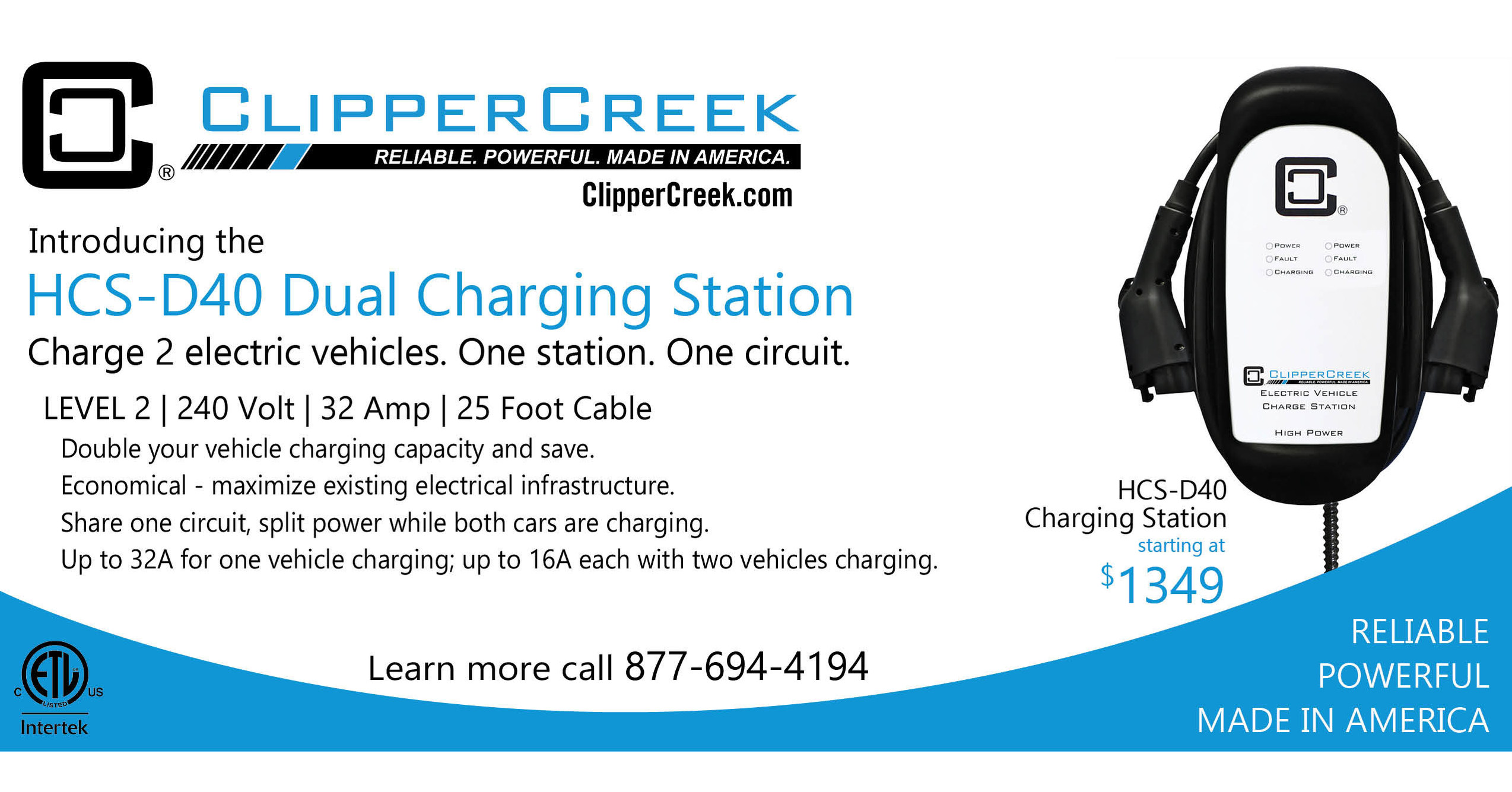 New ClipperCreek Dual Charging Station Charges Two Electric Vehicles