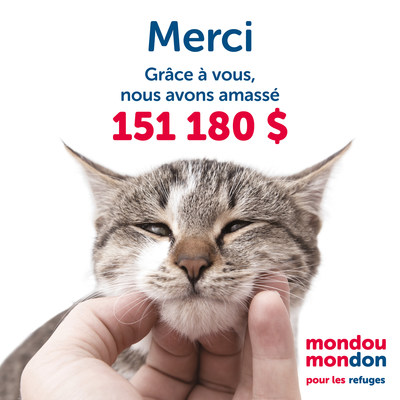 Mondou dpasse son objectif et amasse plus de 151 000 $ en dons lors de la 2e dition de la campagne Mondou Mondon au profit des refuges (Groupe CNW/Mondou)