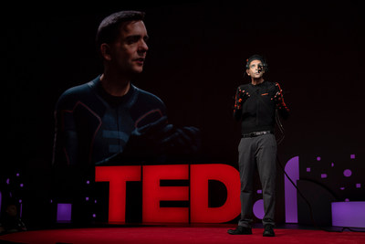 Digital Domain Head of Software R&D Doug Roble demonstrated a live synced virtual version of himself at TED2019. Photo credit: Bret Hartman.