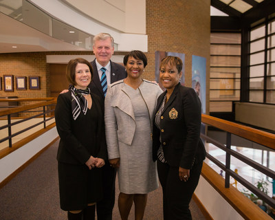 GVSU Provost Maria Cimitile, GVSU President Thomas Haas, WKKF President La June Montgomery Tabron, BCPS Superintendent Kim Carter