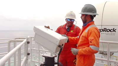 BP operators using the VISR flare monitor camera to inspect flare stacks at an offshore facility. Photo courtesy of BP.