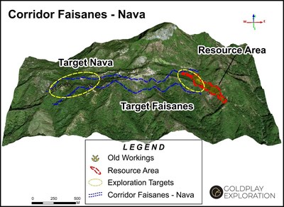 Figure 1 - Location Faisanes and Nava Targets in relation to current San Marcial Resource Area. (CNW Group/Goldplay Exploration Ltd)