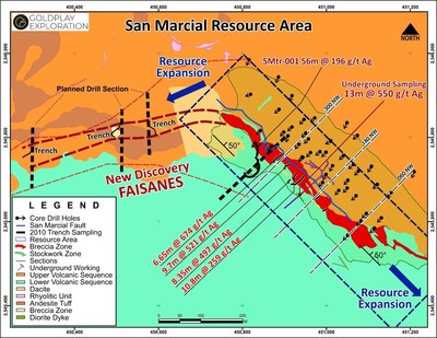 Figure 2 – Location of Planned Drill Sections - Faisanes Target (CNW Group/Goldplay Exploration Ltd)