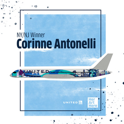 Corinne Antonelli's winning design to represent the New York/New Jersey area for United Airline's Her Art Here contest