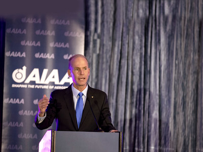 The Boeing Company's Chairman, president and CEO Dennis Muilenburg announces that Boeing is donating $1 million to support the AIAA Foundation and its Match A Million Campaign. The announcement was made at the AIAA Fellows Dinner 14 May in Arlington, Virginia. The Boeing Company's Chairman, president and CEO Dennis Muilenburg announces that Boeing is donating $1 million to support the AIAA Foundation and its Match A Million Campaign. The announcement was made at the AIAA Fellows Dinner 14 May in Arlington, Virginia.
