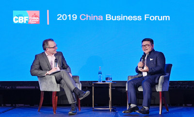 Seng Yee Lau, Tencent’s Senior Executive Vice President, talks with Professor Julian Birkinshaw, Deputy Dean at London Business School and Professor of Strategy and Entrepreneurship, during the China Business Forum 2019 hosted by LBS on May 17
