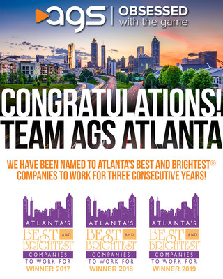 For the third consecutive year, AGS was named among 'Atlanta's Best and Brightest Companies to Work For.' The global gaming equipment supplier is based in Las Vegas, with two R&D campuses in Metro Atlanta.
