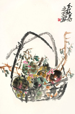 Dr. Yuhua Shouzhi Wang, Pomegranates in a Basket Portrayed in a Scholarly Spirit