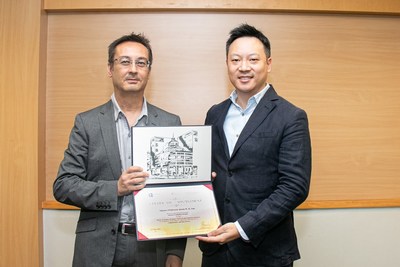 Prof. Aristotelis Stouraitis, Head, Department of Finance and Decision Sciences, Hong Kong Baptist University  (left) presented Jason Lau, Chief Information Security Officer, Crypto.com with an appointment certificate for his adjunct professorship and seat on HKBU’s advisory board. (PRNewsfoto/Crypto.com)