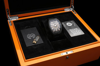 Each timepiece comes as a two piece "Deep Cold Storage" set, with its own unique public address etched on the dial and a sealed USB containing the private key