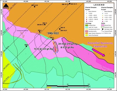 Figure 4 Location of SMtr-022 Trench – SE Extension of San Marcial Resource Area (CNW Group/Goldplay Exploration Ltd)