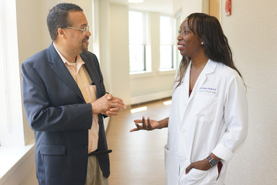 Patient Jose Palacios with Dr. Sheila N. Blumberg, vascular surgeon at NYU Langone Hospital–Brooklyn.