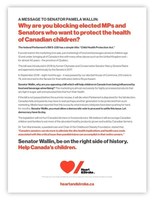 Heart &amp; Stroke calls on Senator Pamela Wallin in effort to get Child Health Protection Act passed