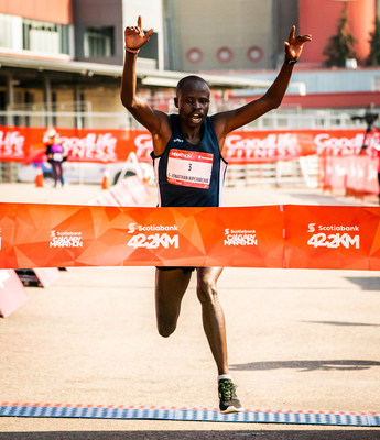Jonathan Kipchirchir Chesoo from Eldoret, Kenya wins the Scotiabank Calgary Marathon.  Photo Credit: Dave Holland (CNW Group/Scotiabank)