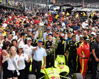 The Borg-Warner Trophy® is presented to Simon Pagenaud, winner of the 2019 Indianapolis 500