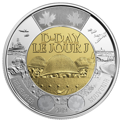 La pice de circulation de 2 $ de la Monnaie royale canadienne soulignant le 75e anniversaire du Jour J (Groupe CNW/Monnaie royale canadienne)